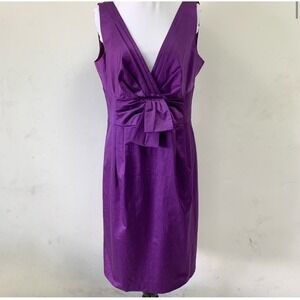 Nanette Lepore Purple Dress V-Neck Bow Accent Cocktail Party Size 4